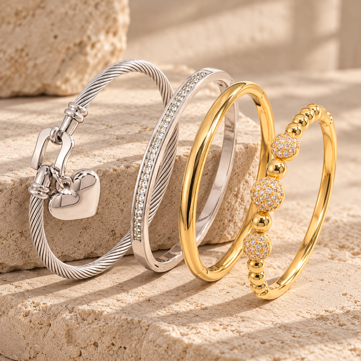 4pc Women's Bracelet Set with Copper and Stainless Steel